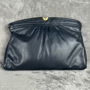 Vintage Étienne Aigner Dark Navy Blue Soft Leather‎ Shoulder Clutch Bag Purse